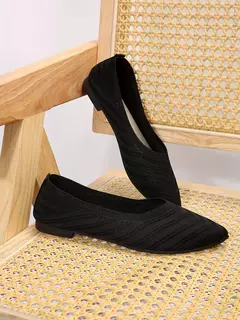 Sapatos baixos de dedo apontado para mulheres, Cor sólida, Sapatos de malha, Mocassins casuais, Sapatilhas respiráveis
