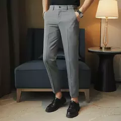 Calça casual slim-fit masculina, fato formal, monocromático, cintura ajustável, festa social, moda empresarial, novo, outono, 2022, 38-28 - Wolf Magazine