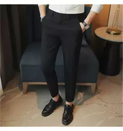Calça casual slim-fit masculina, fato formal, monocromático, cintura ajustável, festa social, moda empresarial, novo, outono, 2022, 38-28 - Wolf Magazine