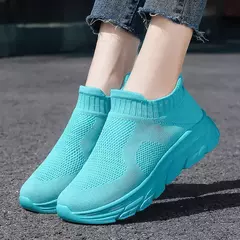 Tênis de corrida respirável masculino e feminino, calçados esportivos leves, tênis slip-on, meias da moda, tamanho grande 46, venda quente - Wolf Magazine