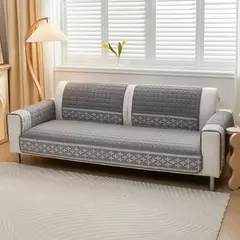 Anti-derrapante tampa do sofá com floco de neve decoração do laço, waffle cobertor acolchoado, sofá tampa do assento, sala de estar moderna, 4 temporada, 1pc