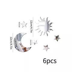 Imagem do 3D Star Moon Shaped Espelho Adesivo de Parede, Auto-adesivo, acrílico, removível, decalques do teto, Sala, Home Decor, DIY, 6pcs