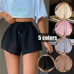 Shorts com cordão elástico para mulheres, calças de suor de perna larga, shorts de corrida soltos, calças esportivas grandes casuais, verão