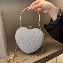 Bolsa de metal brilhante em forma de coração para mulheres, bolsa de ombro, bolsa crossbody, corrente, luxo, senhora, moda - loja online