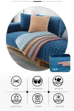 Capa de sofá de veludo universal xadrez de pelúcia antiderrapante e espessa para a sala de estar Capa de sofá de flanela quente para o apoio de braço da toalha de costas macia e confortável sem perda de cabelo pode ser - comprar online