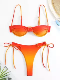 Imagem do Fato de banho plissado com cordão feminino, biquínis arco, maiô sexy, banhista, conjunto de biquíni gradiente, moda verão, 2 peças