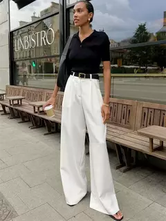Imagem do Tossy-Calças femininas de cintura alta, roupa Y2K, retalhos brancos, calças casuais de perna larga, soltas, calças femininas finas, moda outono