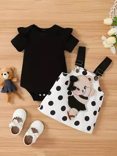 MiniFox-Vestido de urso rosa Romper e Dots para bebês, vestido suspensor para recém-nascidos, vestidos de urso dançante, fofos na internet