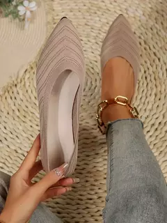 Sapatos baixos de dedo apontado para mulheres, Cor sólida, Sapatos de malha, Mocassins casuais, Sapatilhas respiráveis - Wolf Magazine