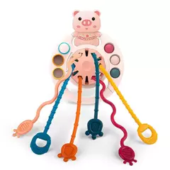 Imagem do Desenvolvimento De Silicone Chocalho Teether Brinquedos, Montessori, Puxar Cordas Jogos, 1 Ano Brinquedos De Dentição Para Bebês, 6 12 Meses