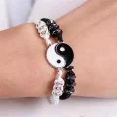 Conjunto de joias para casal, 2 peças, preto, branco, tai chi, pulseira, corda, corrente ajustável, estilo simples, uso diário, joias - Wolf Magazine