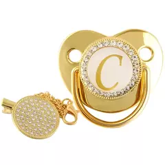 Gemstone mordedor com corrente chupeta com tampa protetora contra poeira, bebê chupeta, 26 iniciais chupeta, perfeito presente recém-nascido, sem BPA