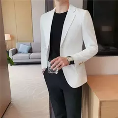 Ternos e blazers brancos masculinos, roupas estilo coreano, casacos com seios simples, jaquetas, jaqueta de waffle masculina, roupas