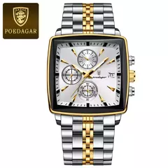 Relógio de pulso esportivo quadrado luxo masculino Poedagar, cronógrafo luminoso impermeável, relógios masculinos de quartzo, relógios de aço inoxidável - comprar online