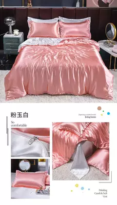 Imagem do Mulberry Silk Bedding Set, capa de edredão, lençol, fronha, lençol de cetim luxo, cor sólida, rei, rainha, completo, Twin Size