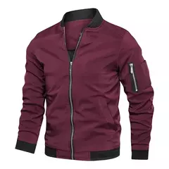 Jaqueta bomber leve masculina, casaco com zíper e bolsos, corta-vento esportivo, roupas casuais, primavera, outono na internet