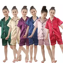 Conjunto de pijamas de botão infantil, pijamas de seda para meninas, pijamas infantis de Natal, criança, pijamas cetim bebê, espreguiçadeira - comprar online