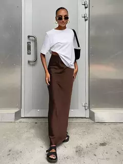 Mulheres cetim saia trompete preta, cintura alta, fina, longa, monocromática, elegante, escritório, feminina, moda, primavera, verão - loja online