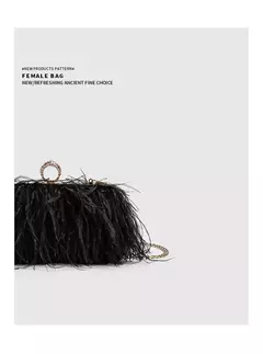 Imagem do Ostrich Feather Clutch Bag para senhoras, Faux Fur Wallet, anéis de diamante Knuckle, jantar, bolsa de casamento, chique de luxo, moda
