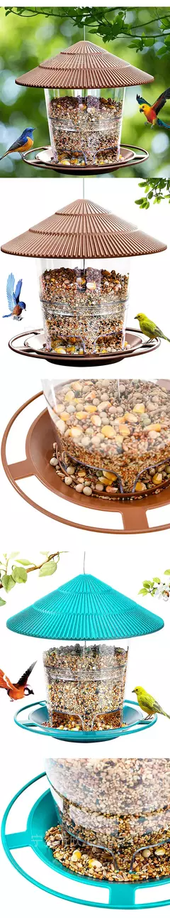 Alimentador de pássaros automático, ferramenta de alimentação para pés, alimentador de pássaros ao ar livre, porca suspensa, suporte dispensador de vários furos, recipiente de alimentos
