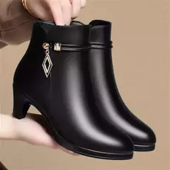Botas de inverno de couro macio para a mamãe, Sapatos de plataforma pretos eleg - loja online