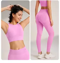 Conjunto de roupas de yoga feminino cintura alta leggings e topo duas peças sem costura roupas de exercício de fitness roupa interior de treino de fitness - comprar online