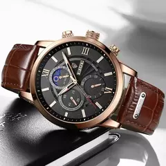 LIGE-Relógio de quartzo de couro marrom de luxo masculino, relógio impermeável, relógios esportivos, marca superior, casual, novo, 2022 - comprar online