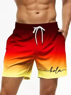 Calção estampada com letra masculina, cintura elástica, holográfica 3D, gradiente, respirável, troncos de natação, moda verão - Wolf Magazine