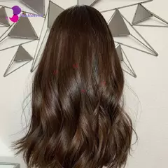Imagem do Peruca ondulada curta do cabelo humano da densidade de 200% perucas de cabelo humano cor marrom do chocolate peruca glueless do cabelo humano para preto