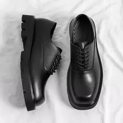 Plataforma de couro coreana Oxfords para homens, deslizamento, fundo grosso, sapatos masculinos de derby, mocassins casuais, dedo do pé quadrado, sapatos formais - loja online
