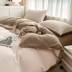 Conjunto de cama de tecido com escova de cor sólida, 2 lados, 4 peças, capa de edredom, fronha, lençol, colcha, único, queen, king size
