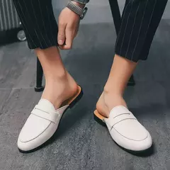 Imagem do Nova Chegada All-match Muller Sapatos Homens Moda De Couro Metade Chinelo Homens Verão Mocassins Flats Chinelos para Sapatos Dos Homens Ao Ar Livre