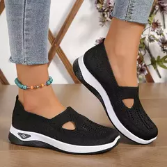 Sapatos mistos de tricô elástico para mulheres, mocassins de plataforma respirável de malha externa, sapatilhas leves resistentes ao desgaste, verão