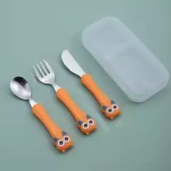 Imagem do Talheres portáteis de aço inoxidável para crianças, Spoon Forks Box Utensílios de alimentação do bebê Conjunto de talheres para bebês, 3pcs