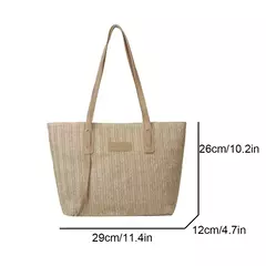 Sacola tecida estilo minimalista para mulheres, grande capacidade, bolsa de praia casual, tecido grama, bolsa de ombro, verão, 1 pc - Wolf Magazine