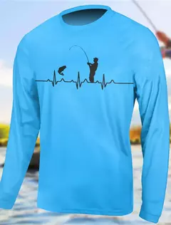 Imagem do Camisa masculina de pesca de manga longa proteção UV, respirável secagem rápida, suor leve wicking top, ao ar livre, verão, primavera