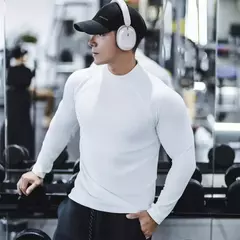 Camiseta de compressão de manga comprida masculina, camisa de ginástica, secagem rápida, camisa Running, Casual Top, Bodybuilding Singlets, moletom Fitness masculino - loja online
