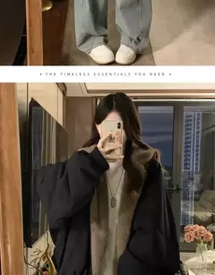 Americano retro reversível veludo zíper jaqueta com capuz feminino inverno moda rua grosso solto quente harajuku casual jaqueta de pelúcia - Wolf Magazine