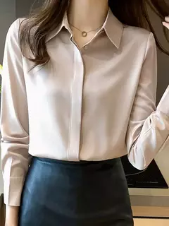 Primavera e Verão das Mulheres Manga Longa Commuter Profissional Sólida Chiffon Camisa Mulheres Tops Blusa Mulheres Camisas De Mujer C348 - loja online