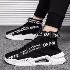 Sapatilhas de topo alto masculinas, sapatos casuais de malha, meias confortáveis respiráveis, sapato de caminhada ao ar livre, moda - loja online