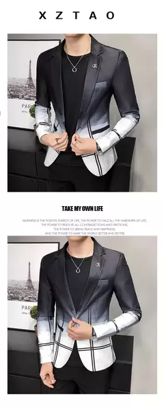 Imagem do Jaqueta de terno casual xadrez masculina, baile masculino, blazer social, casaco fino, roupa de anfitrião, moda boutique