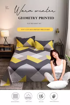 WASART-Geometria Impresso Conjunto de Lençol de Cama de Casal Luxo, 2 Pessoas, Queen e King Size, Super Cozy, Casal