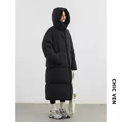 Chique ven moda feminina para baixo casacos com capuz grosso solto sólido feminino 90 pato branco para baixo jaqueta senhoras casaco outono inverno 2025 - comprar online