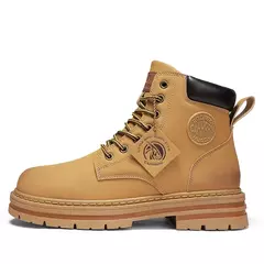 Botas casuais de cano alto masculinas, bota masculina de motocicleta, calçado de trabalho com renda, ruibarbo robusto, retrô, inverno - loja online