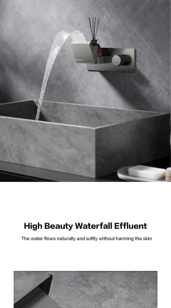 Imagem do Torneira luxuosa de latão cinza para banheiro, torneira de parede com display digital LED, alça única, água quente e fria, torneira de banheiro embutida