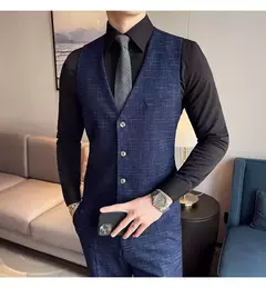 Imagem do Terno xadrez formal masculino, vestido de noiva noivo, blazer de festa, calças, jaqueta, colete, calças, high-end, casual, escritório, marca
