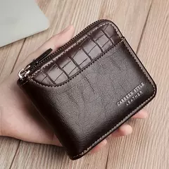Carteira de couro masculina de luxo bolsa masculina titular do cartão com zíper com bolso de moedas carteiras rfid presentes para homem saco de dinheiro