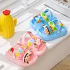 Sandálias infantis de desenhos animados antiderrapantes, sandálias de coelho bonito para bebês, sola macia para meninos, sapatos de praia infantil, verão