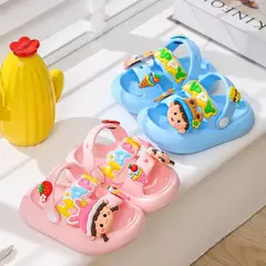 Sandálias infantis de desenhos animados antiderrapantes, sandálias de coelho bonito para bebês, sola macia para meninos, sapatos de praia infantil, verão