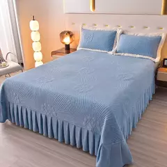 Colcha de casal luxuosa cama de verão 150 nova cor sólida reversível colcha e fronha leite velo coreano capa de cama algodão